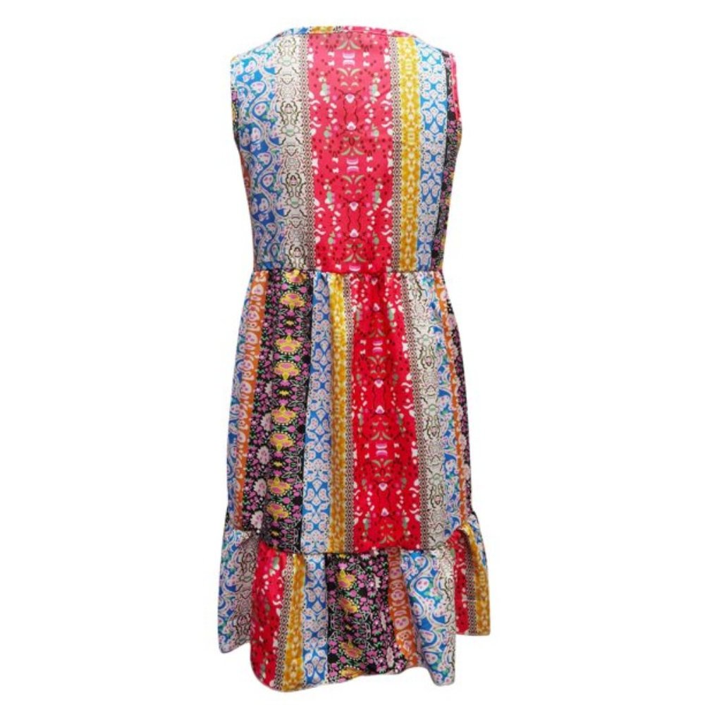 BNWOT Womens Summer Boho Fashion Casual Floral Panel Ruffle V Neck Sleeveless